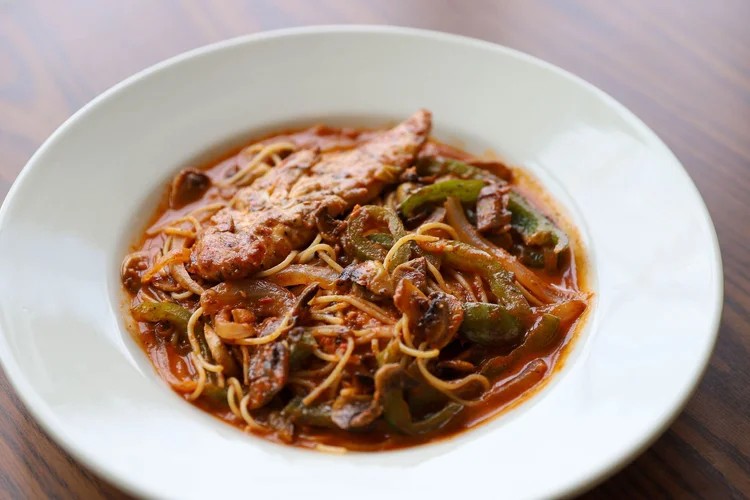 Bella Vita pasta and wine with marina backdrop