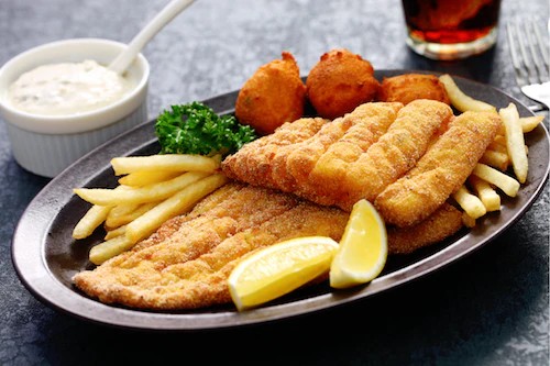 Catfish Bay fried catfish with hushpuppies